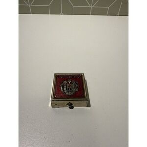 Vintage Austria Pill Box Gold Tone Red Hinged Square Coat Of Arms Royal Europe